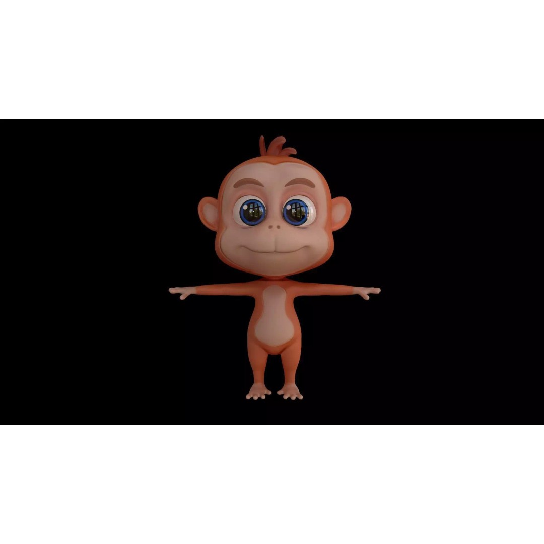 Monkey 3D Model – Low Poly Cartoon Character, FBX, Game Ready - View 2