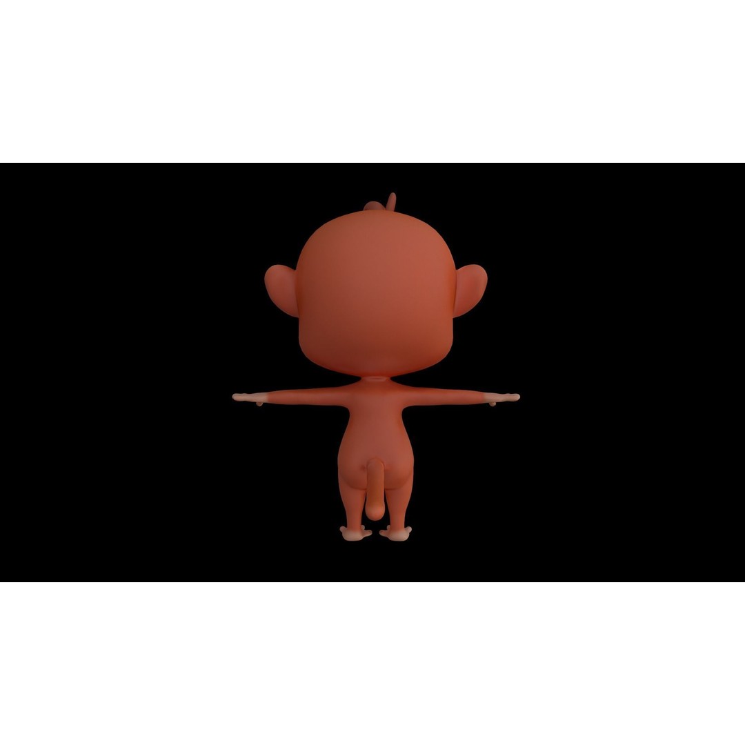 Monkey 3D Model – Low Poly Cartoon Character, FBX, Game Ready - View 3