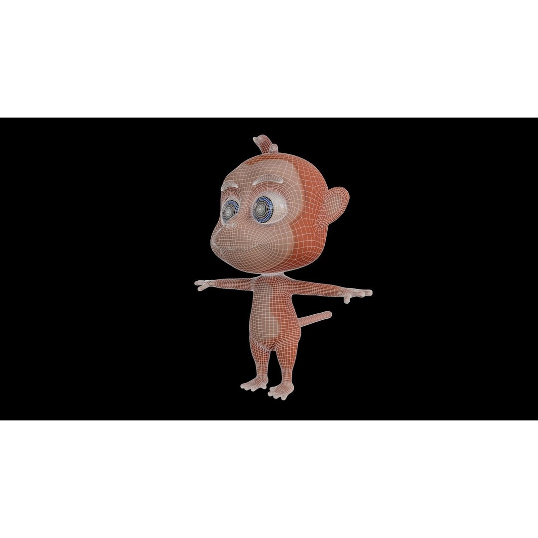Monkey 3D Model – Low Poly Cartoon Character, FBX, Game Ready - View 9