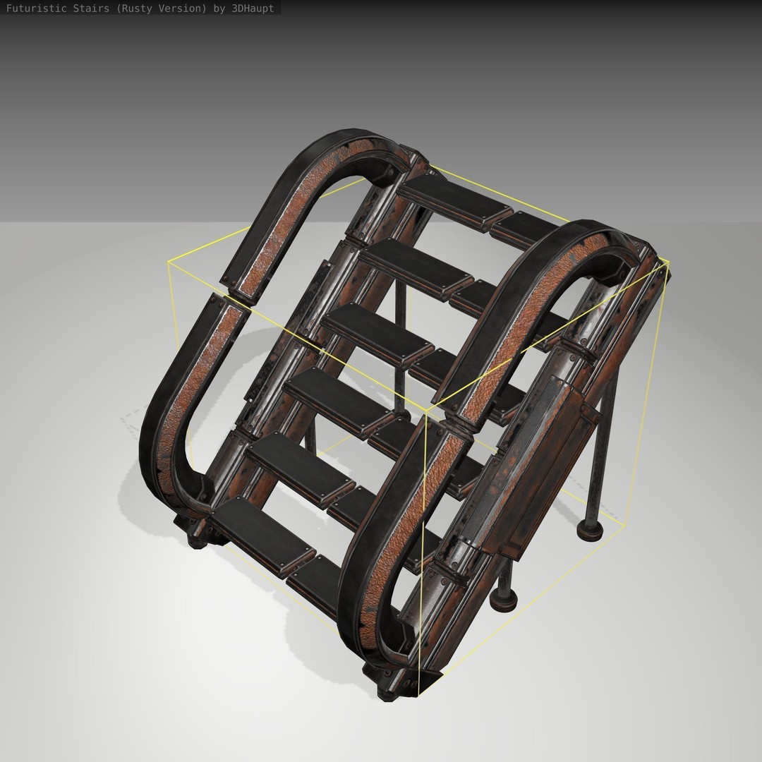 Futuristic Stairs 3D Model – Low Poly Rusty Textures, Game Ready