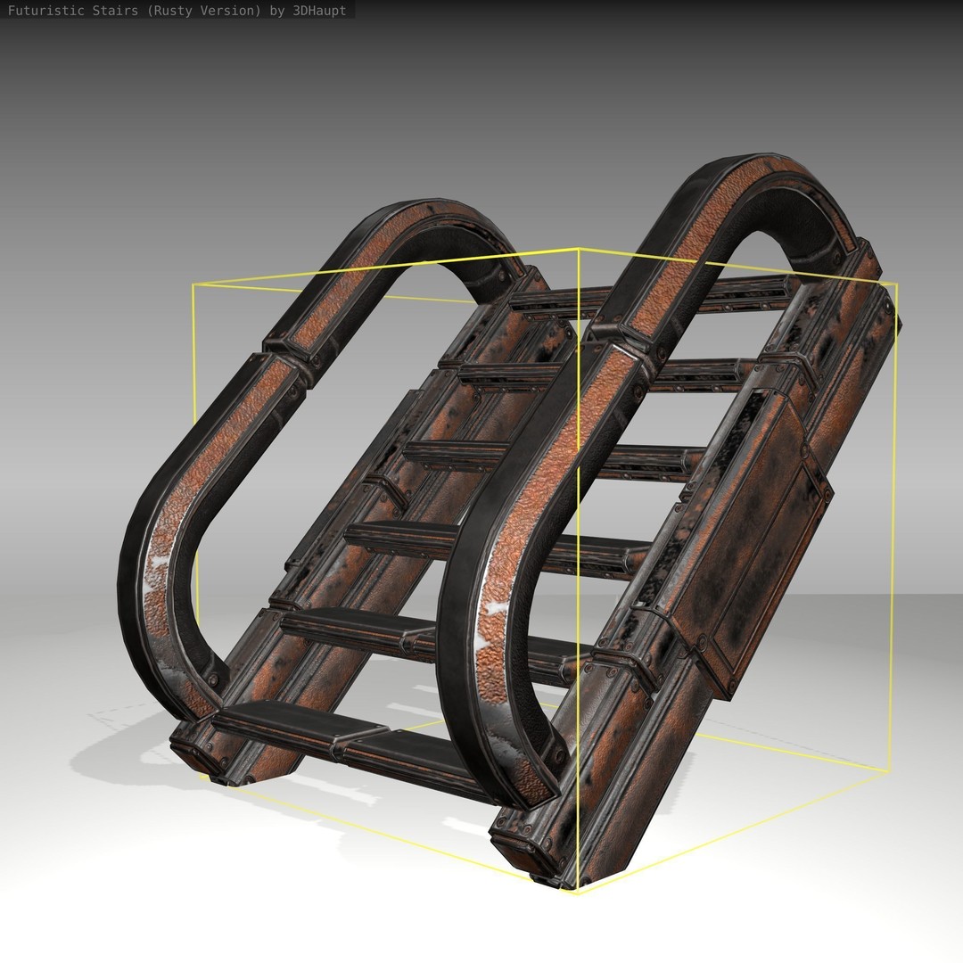 Futuristic Stairs 3D Model – Low Poly Rusty Textures, Game Ready - View 10