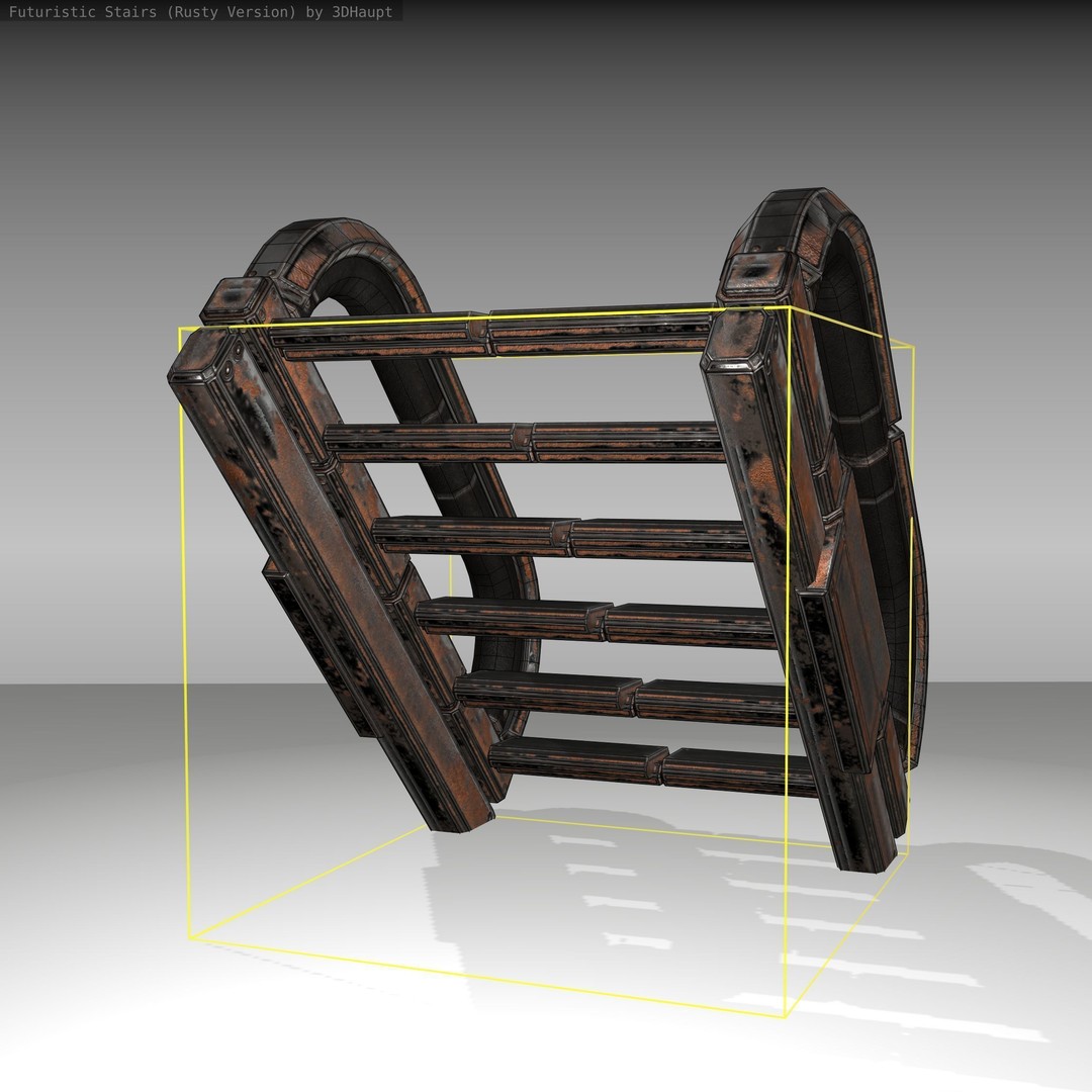 Futuristic Stairs 3D Model – Low Poly Rusty Textures, Game Ready - View 12