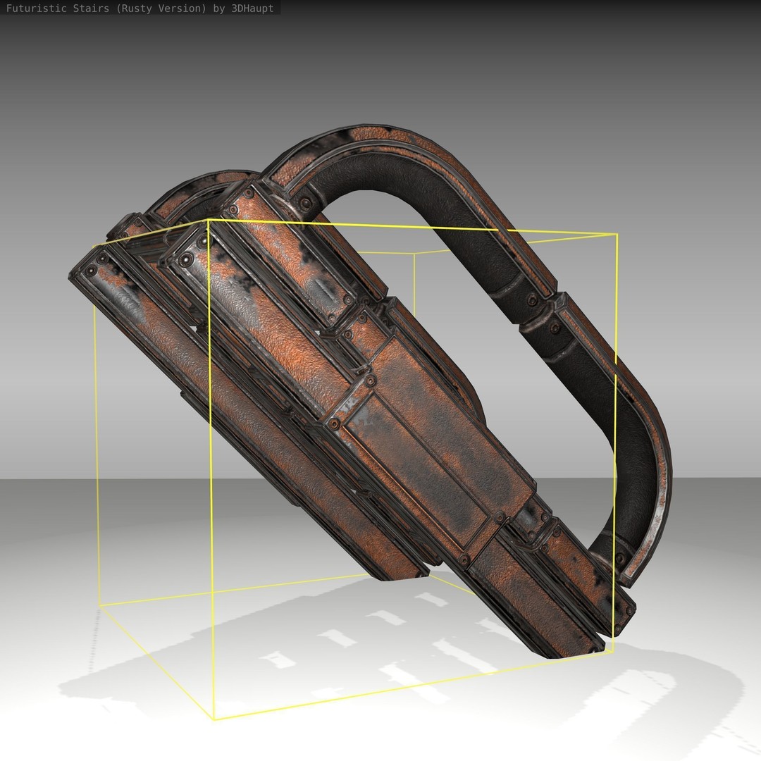 Futuristic Stairs 3D Model – Low Poly Rusty Textures, Game Ready - View 13