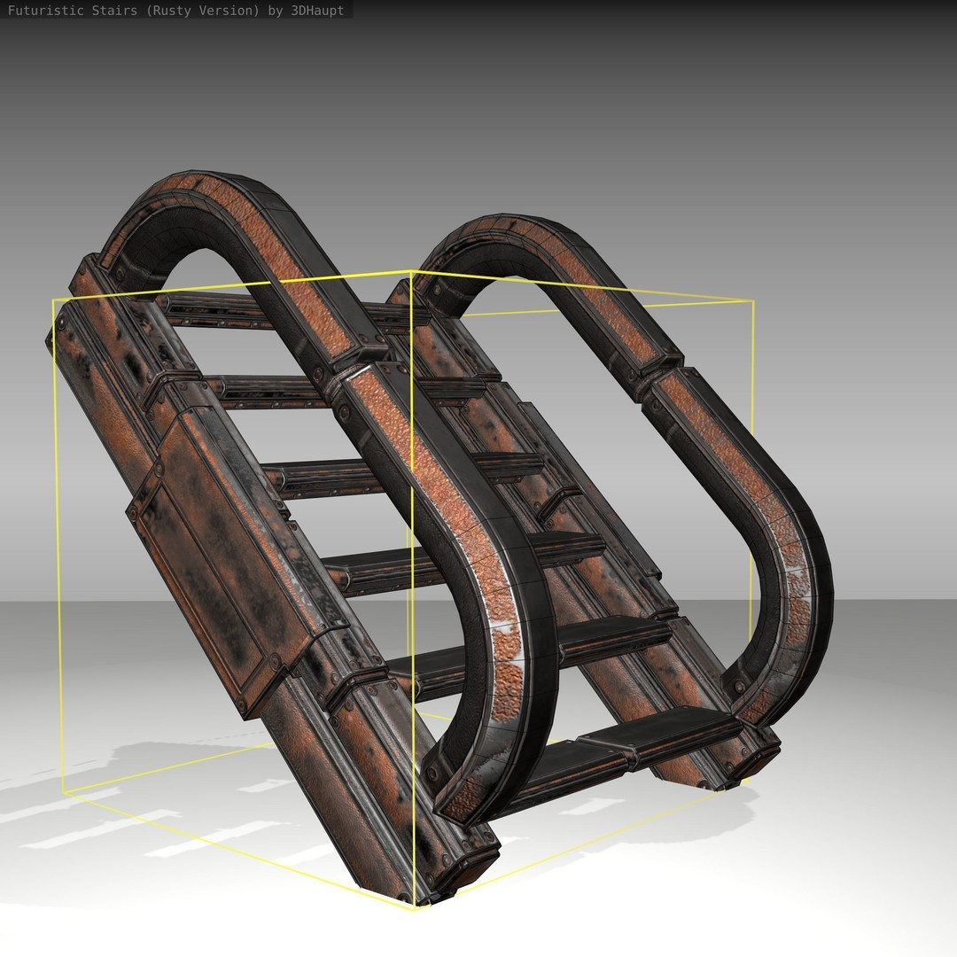 Futuristic Stairs 3D Model – Low Poly Rusty Textures, Game Ready - View 14