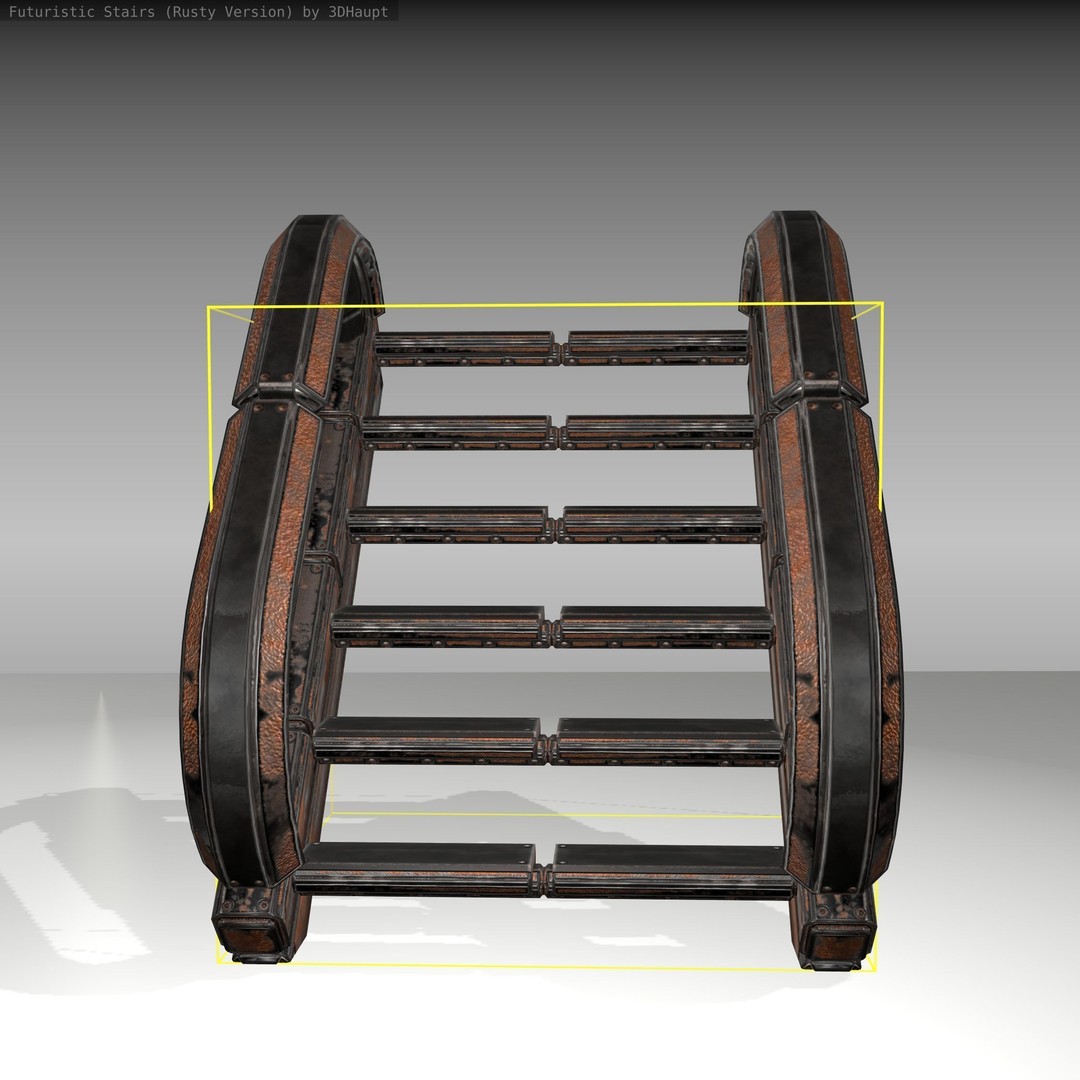 Futuristic Stairs 3D Model – Low Poly Rusty Textures, Game Ready - View 15