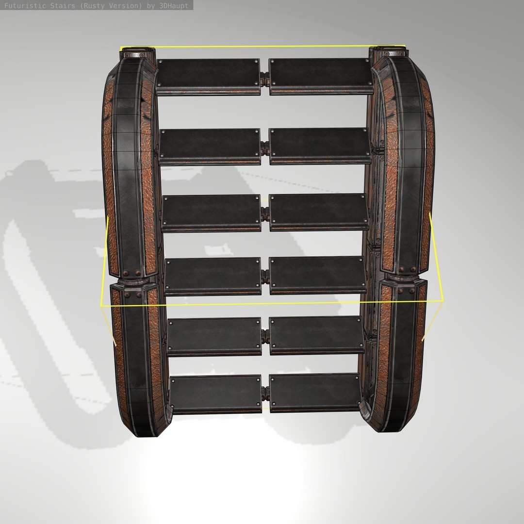 Futuristic Stairs 3D Model – Low Poly Rusty Textures, Game Ready - View 16