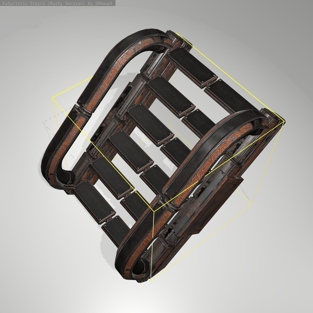 Futuristic Stairs 3D Model – Low Poly Rusty Textures, Game Ready - View 17