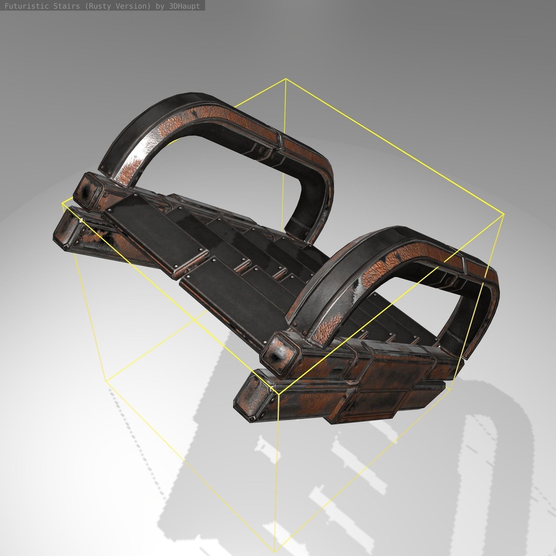 Futuristic Stairs 3D Model – Low Poly Rusty Textures, Game Ready - View 19