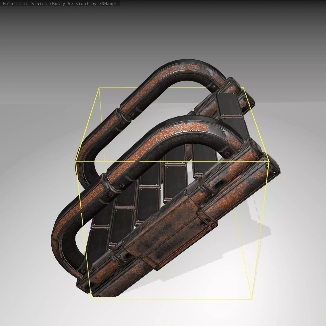 Futuristic Stairs 3D Model – Low Poly Rusty Textures, Game Ready - View 2