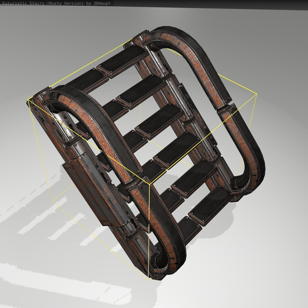 Futuristic Stairs 3D Model – Low Poly Rusty Textures, Game Ready - View 20