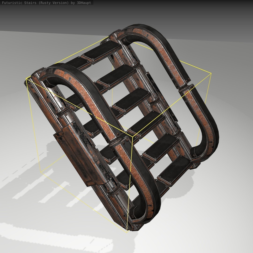 Futuristic Stairs 3D Model – Low Poly Rusty Textures, Game Ready - View 21