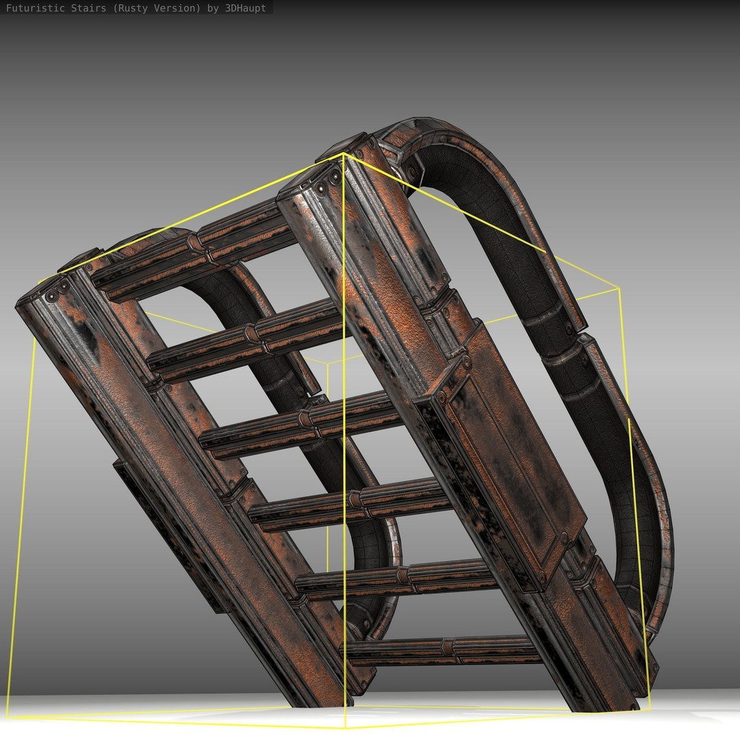 Futuristic Stairs 3D Model – Low Poly Rusty Textures, Game Ready - View 22