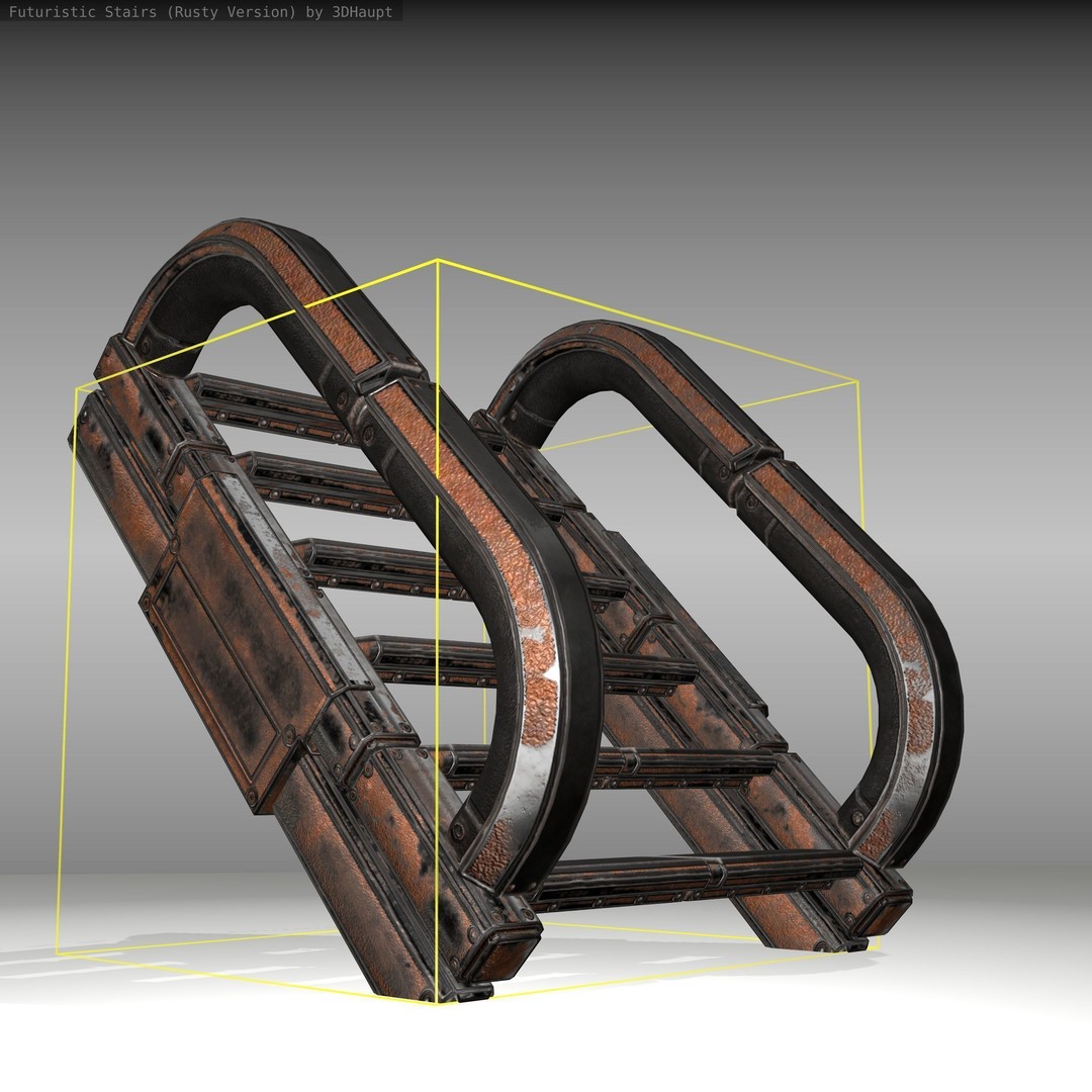 Futuristic Stairs 3D Model – Low Poly Rusty Textures, Game Ready - View 23