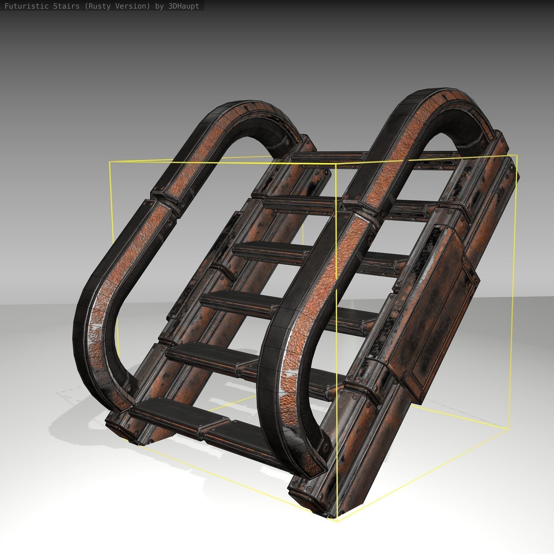 Futuristic Stairs 3D Model – Low Poly Rusty Textures, Game Ready - View 24