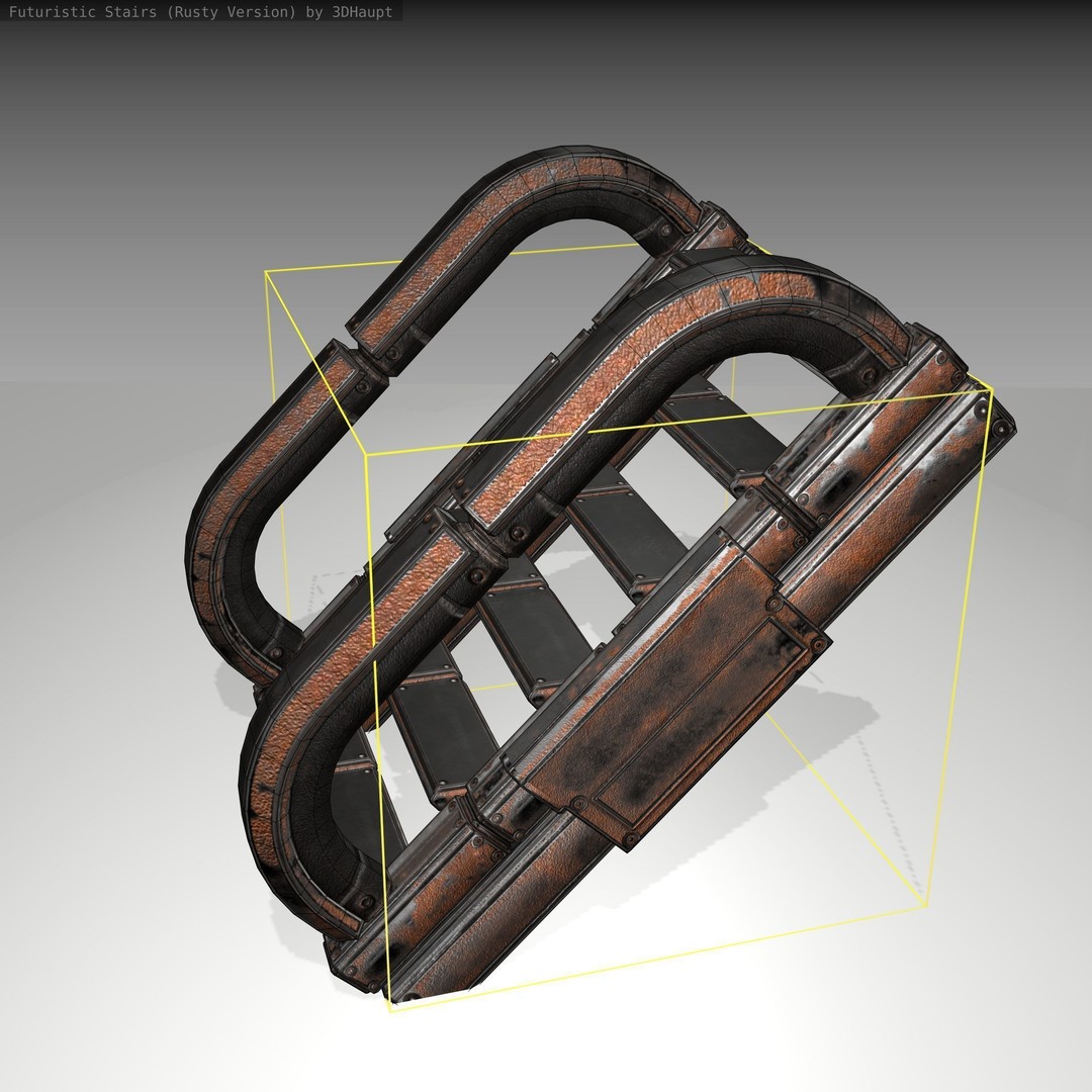 Futuristic Stairs 3D Model – Low Poly Rusty Textures, Game Ready - View 25