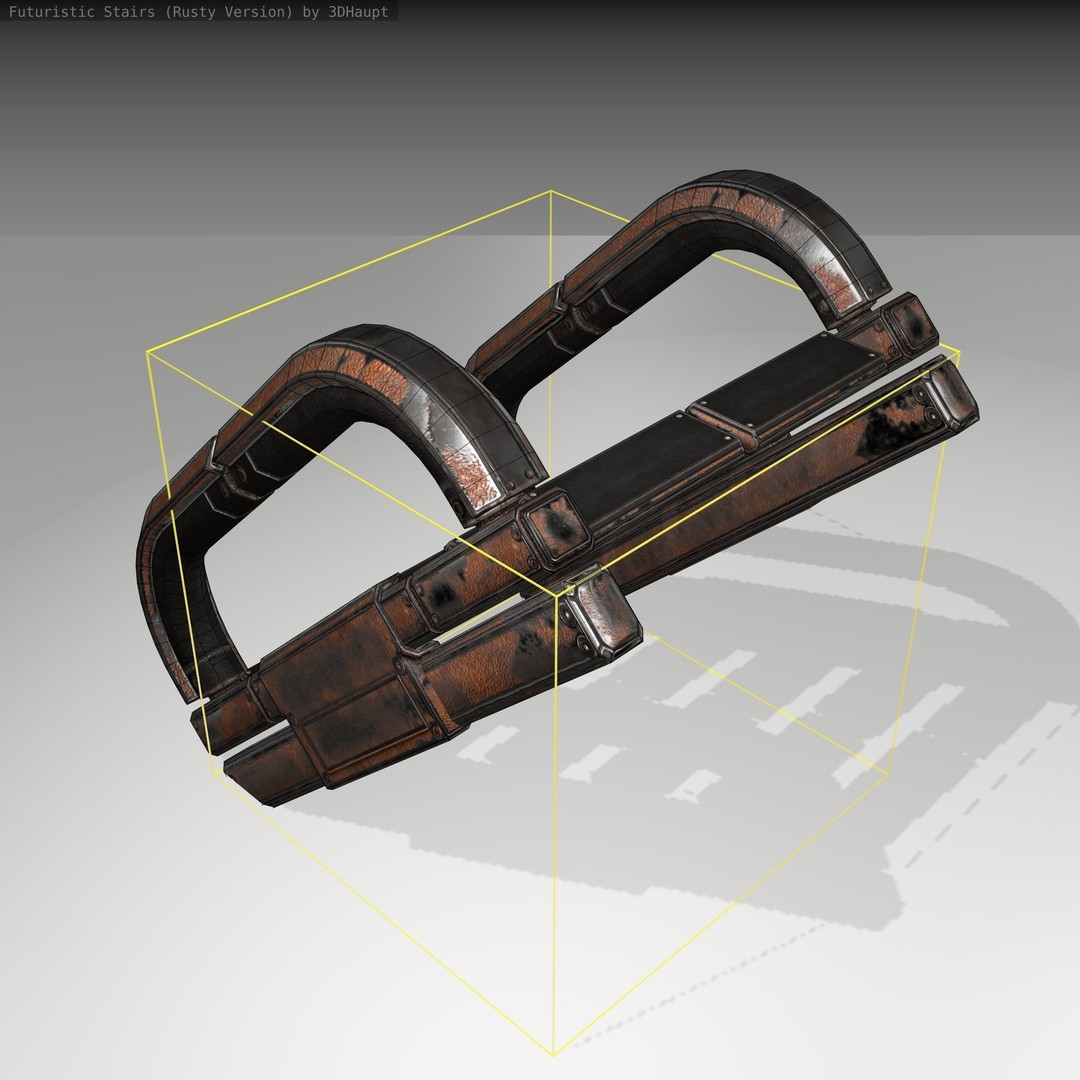 Futuristic Stairs 3D Model – Low Poly Rusty Textures, Game Ready - View 3