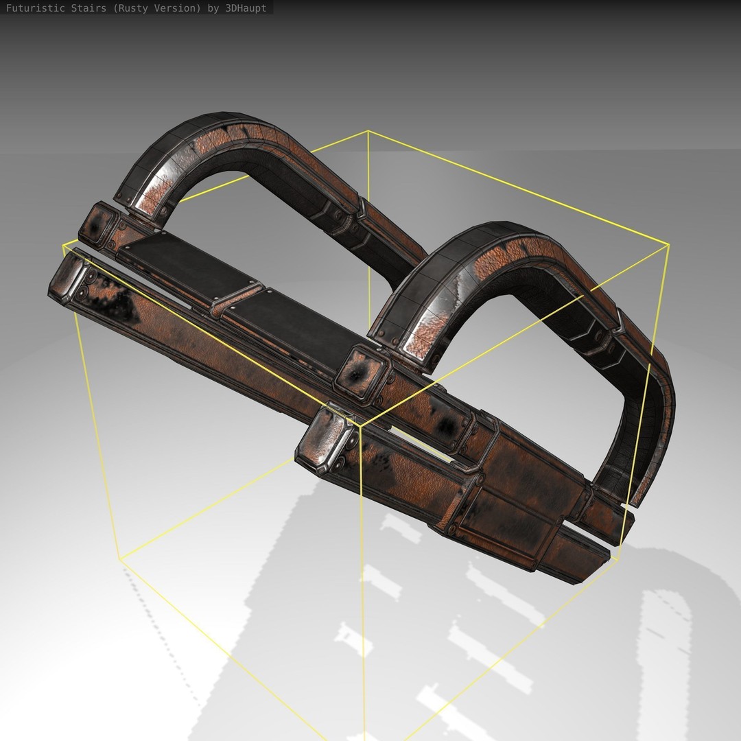 Futuristic Stairs 3D Model – Low Poly Rusty Textures, Game Ready - View 5