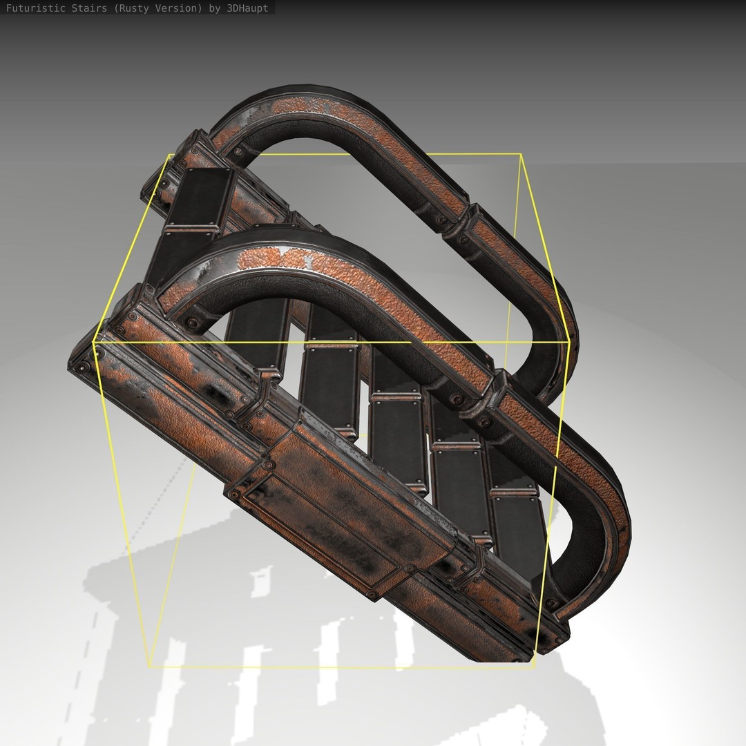 Futuristic Stairs 3D Model – Low Poly Rusty Textures, Game Ready - View 6