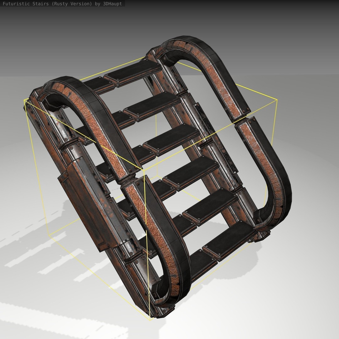 Futuristic Stairs 3D Model – Low Poly Rusty Textures, Game Ready - View 7