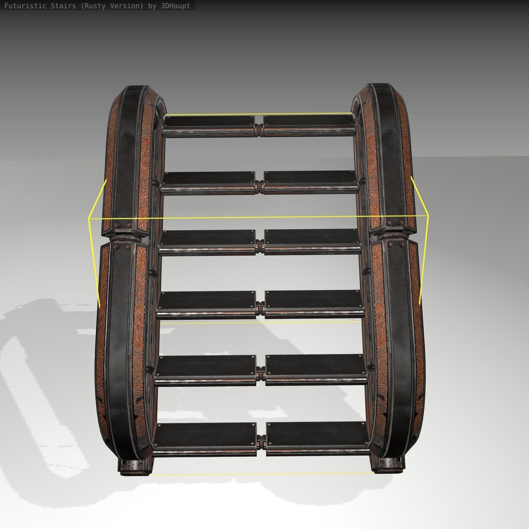 Futuristic Stairs 3D Model – Low Poly Rusty Textures, Game Ready - View 8