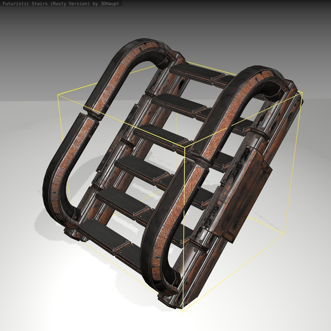 Futuristic Stairs 3D Model – Low Poly Rusty Textures, Game Ready - View 9