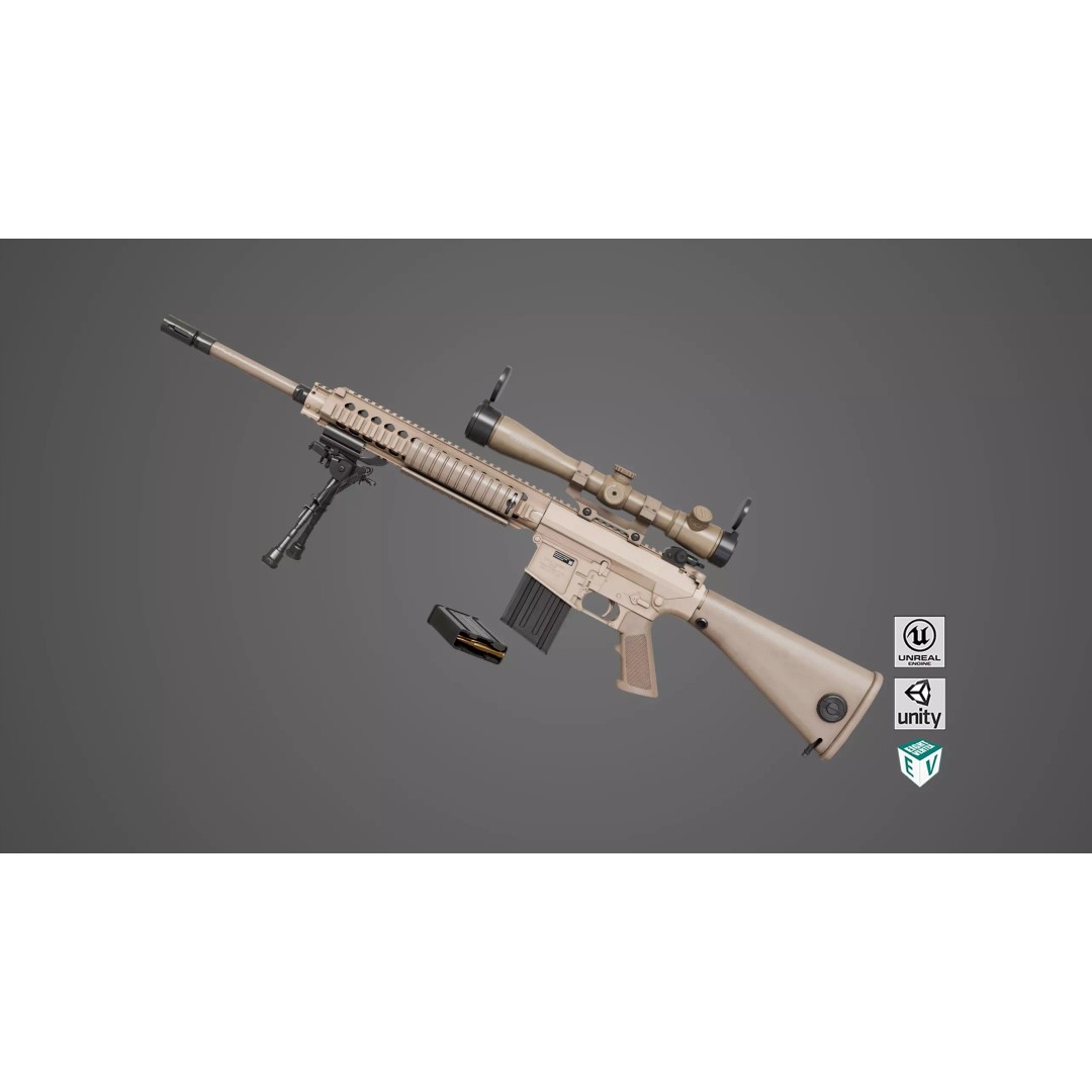 Sniper Rifle 07 Sandal 3D Model – Low Poly Game Asset, PBR Textures - View 2