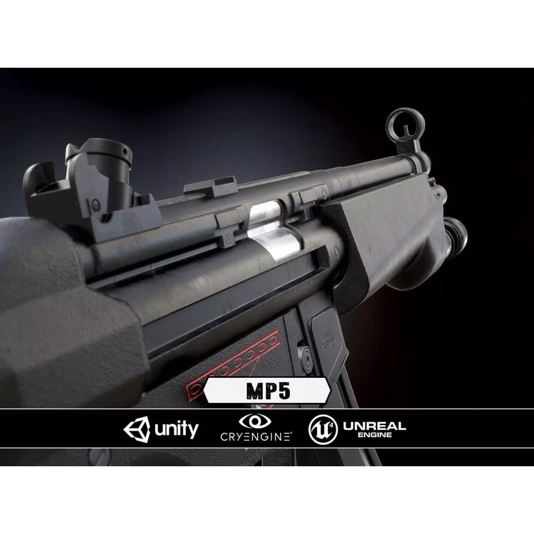 MP5 3D Model – Low Poly Game Ready Submachine Gun, FBX - View 2