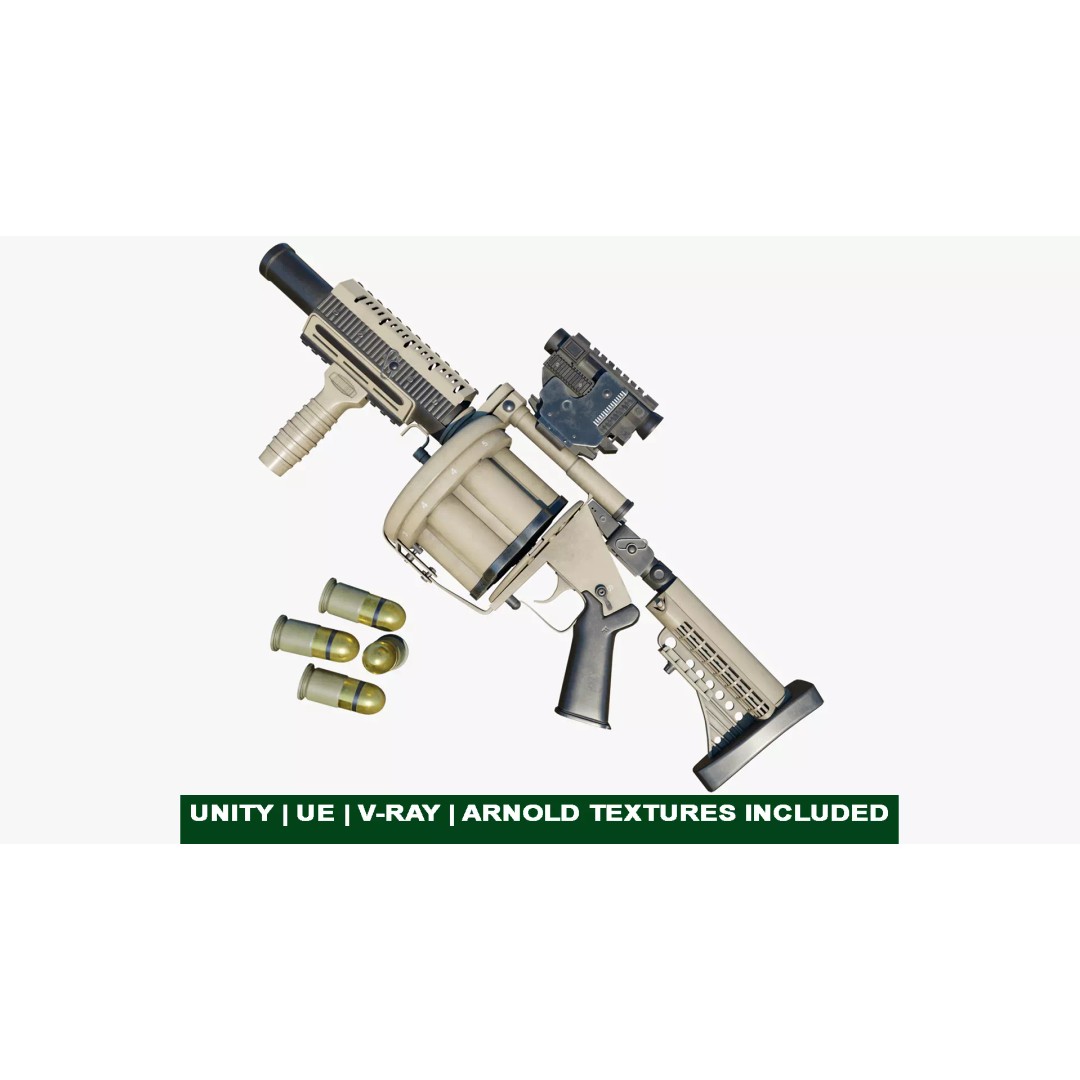 Grenade Launcher 3D Model – Low Poly Game Asset, PBR Textures, FBX - View 2