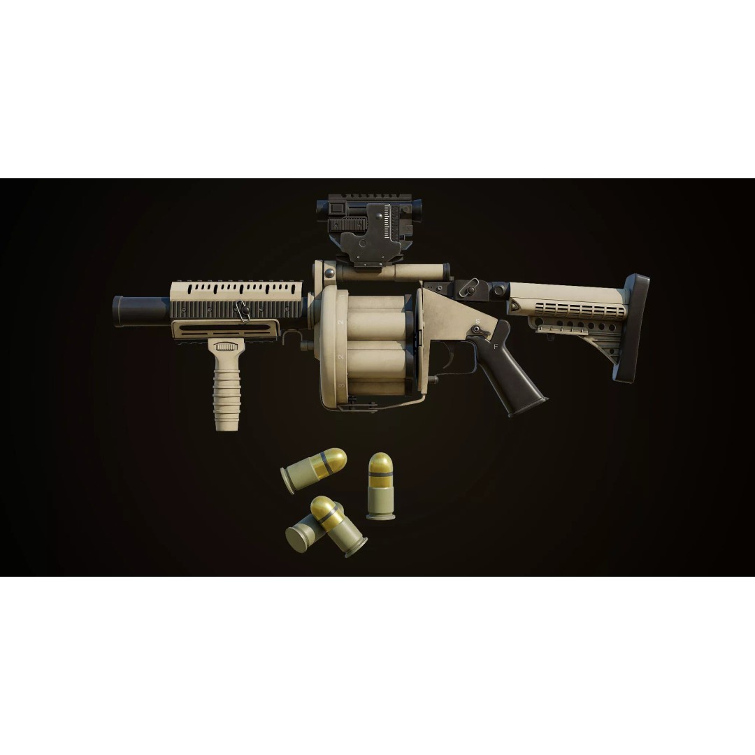 Grenade Launcher 3D Model – Low Poly Game Asset, PBR Textures, FBX - View 3