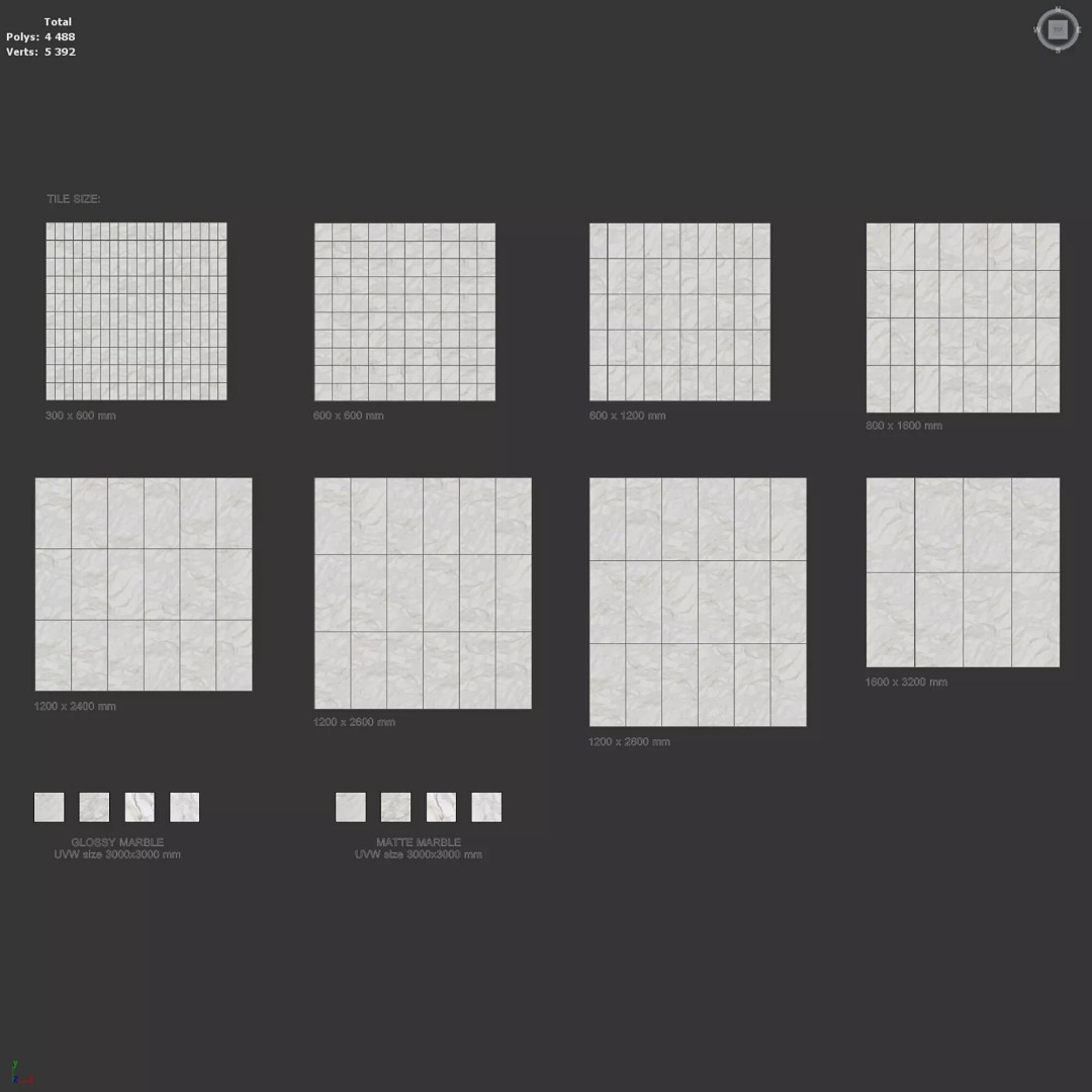 Marble Porcelain Tiles 3D Model – PBR Textures, Multiple Sizes, FBX/OBJ - View 15