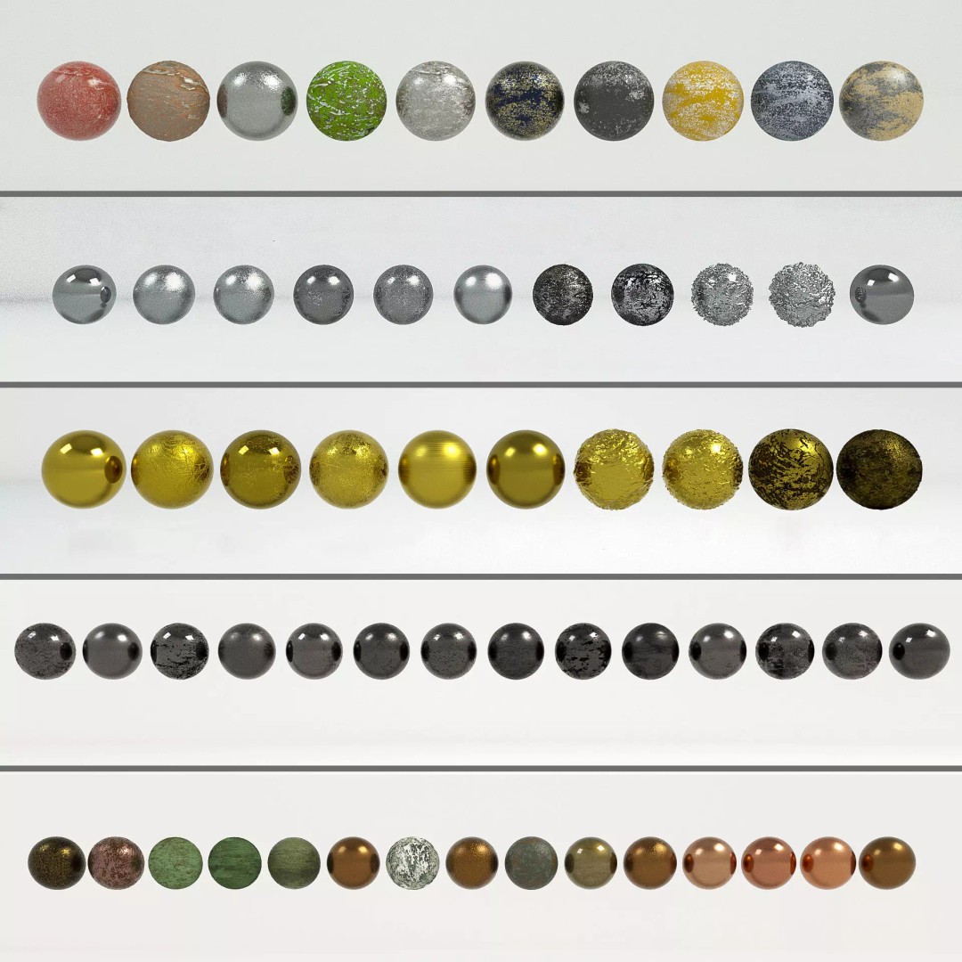 60 Metal Materials 3D Model – PBR Textures for Octane Render - View 2