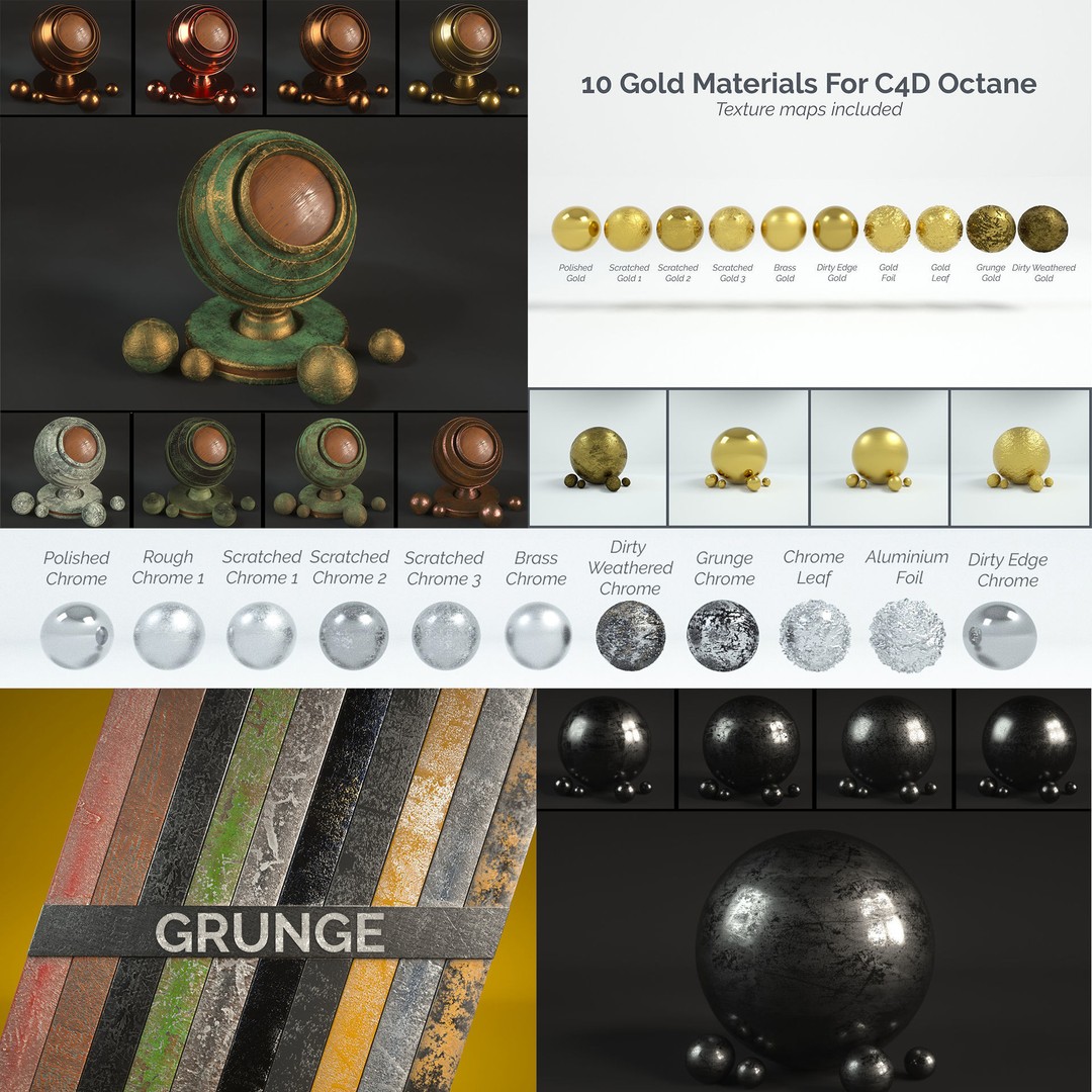 60 Metal Materials 3D Model – PBR Textures for Octane Render - View 3
