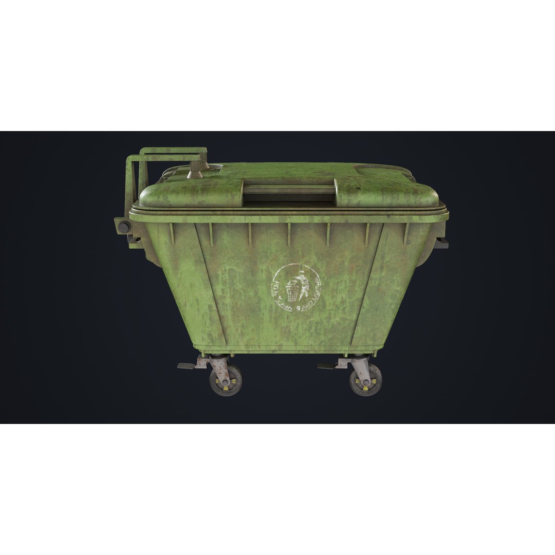 Old Dirty Dustbin 3D Model – Low Poly Game Asset, PBR Textures Included - View 10