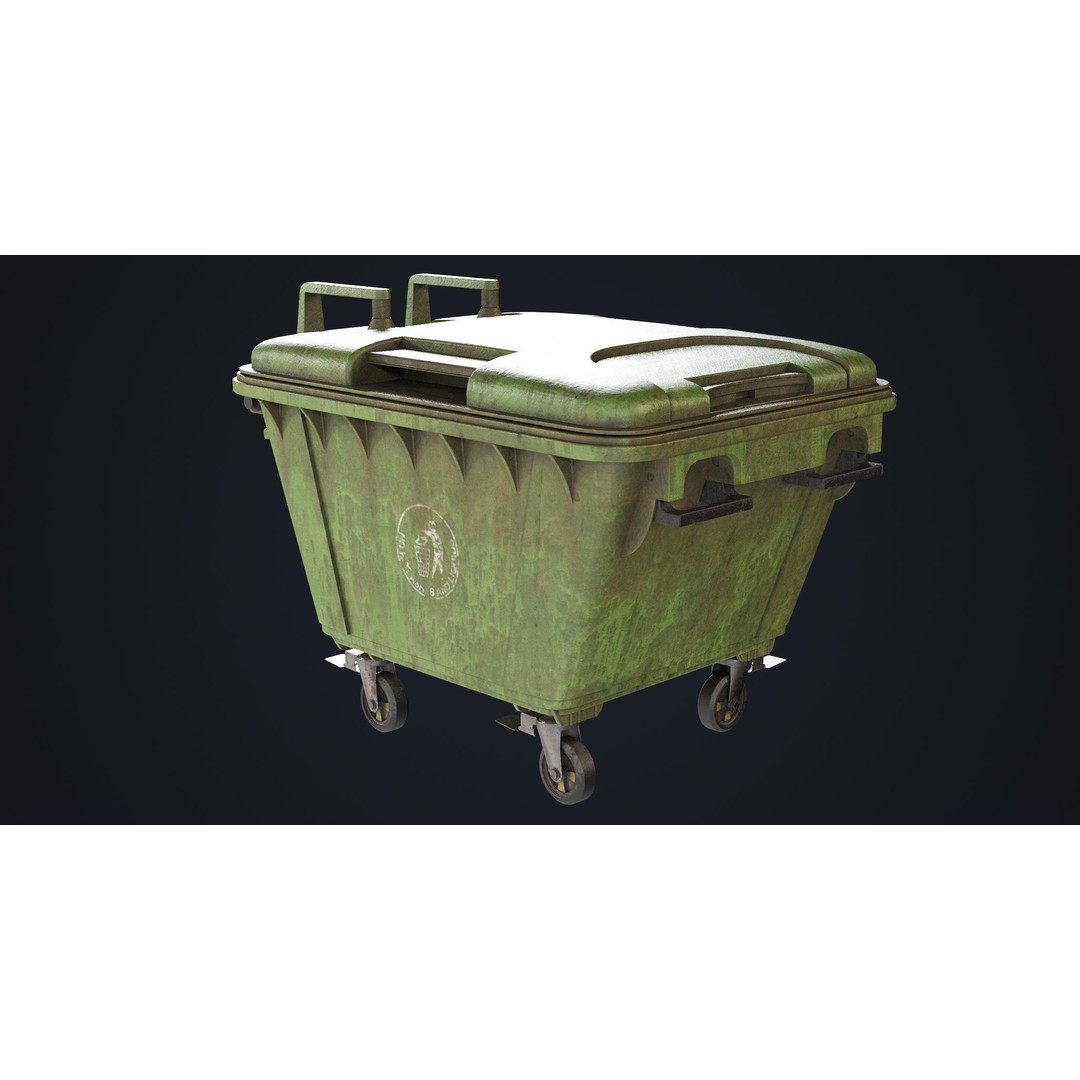 Old Dirty Dustbin 3D Model – Low Poly Game Asset, PBR Textures Included - View 11