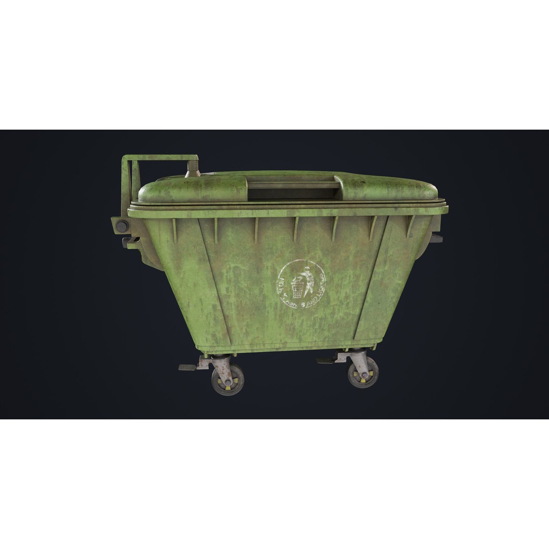 Old Dirty Dustbin 3D Model – Low Poly Game Asset, PBR Textures Included - View 12