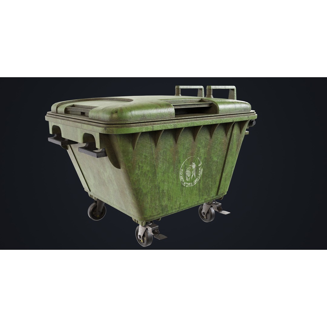 Old Dirty Dustbin 3D Model – Low Poly Game Asset, PBR Textures Included - View 15