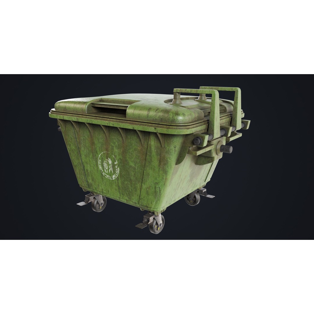 Old Dirty Dustbin 3D Model – Low Poly Game Asset, PBR Textures Included - View 16