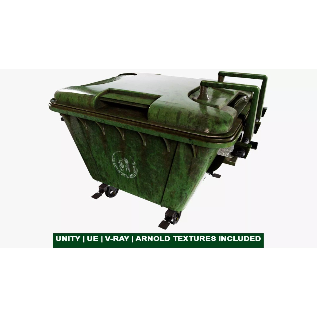Old Dirty Dustbin 3D Model – Low Poly Game Asset, PBR Textures Included - View 2