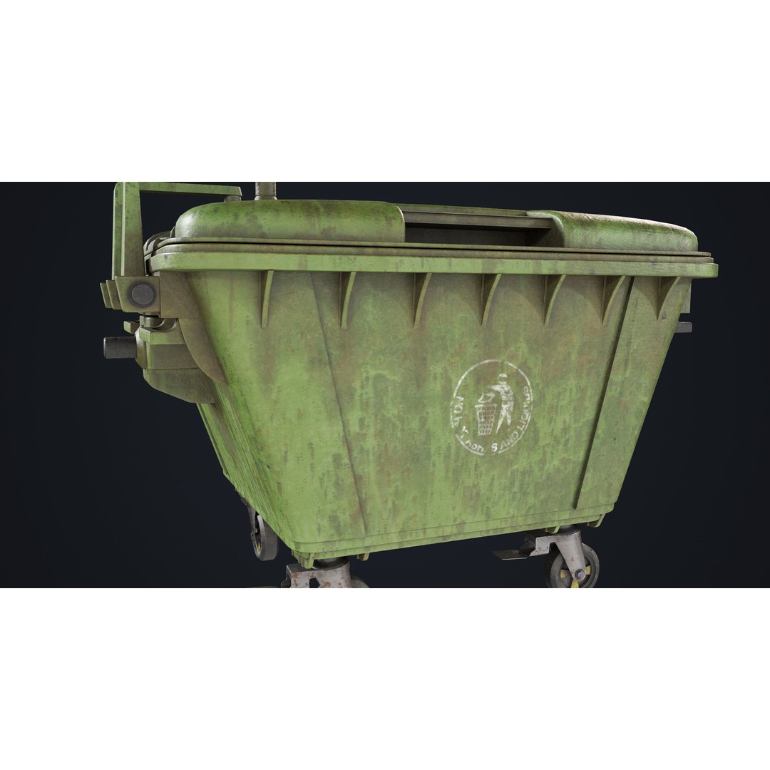 Old Dirty Dustbin 3D Model – Low Poly Game Asset, PBR Textures Included - View 21