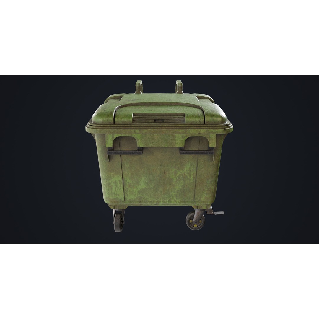 Old Dirty Dustbin 3D Model – Low Poly Game Asset, PBR Textures Included - View 3