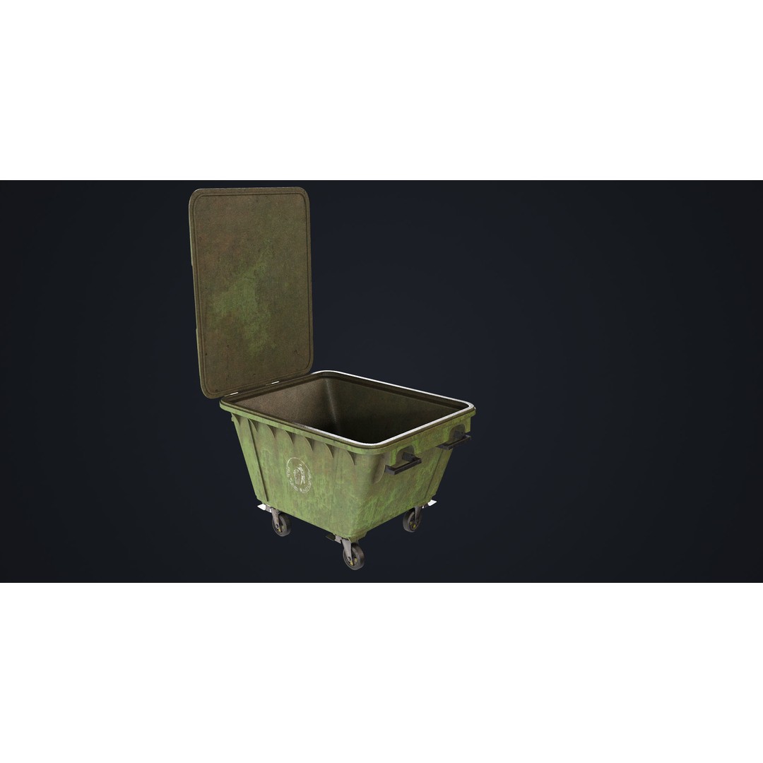 Old Dirty Dustbin 3D Model – Low Poly Game Asset, PBR Textures Included - View 33