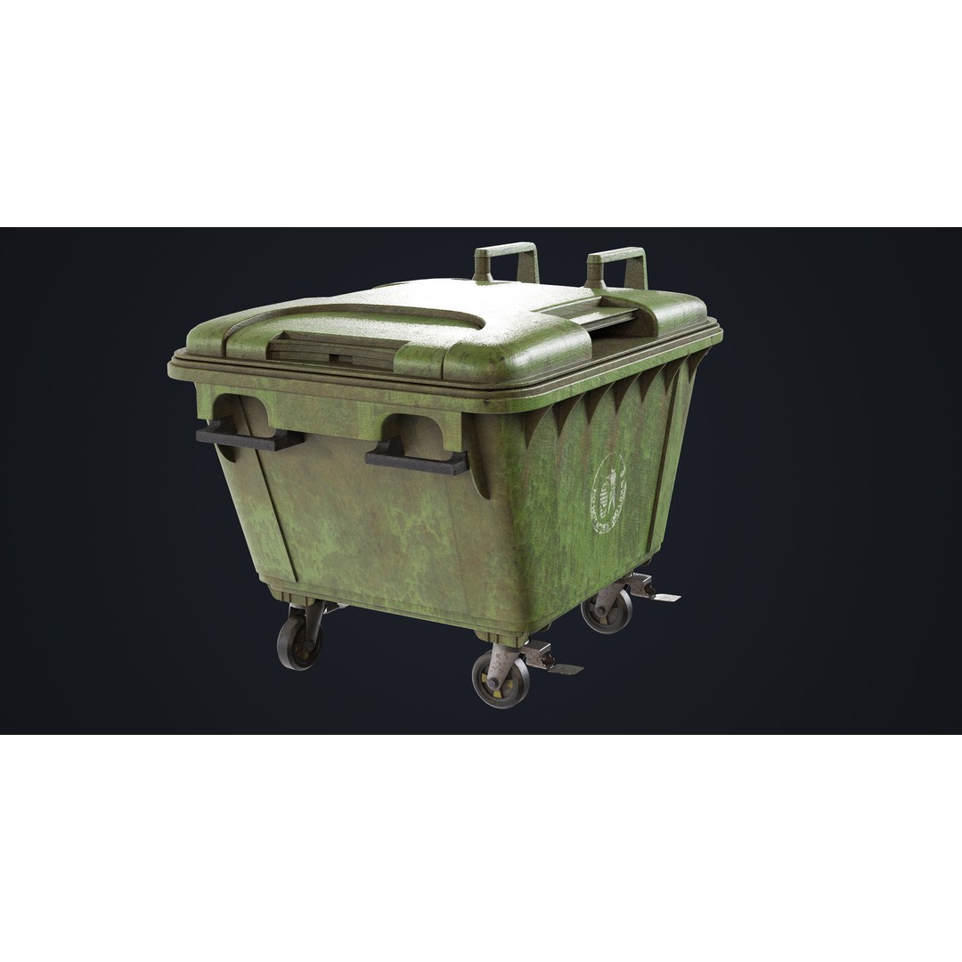 Old Dirty Dustbin 3D Model – Low Poly Game Asset, PBR Textures Included - View 4