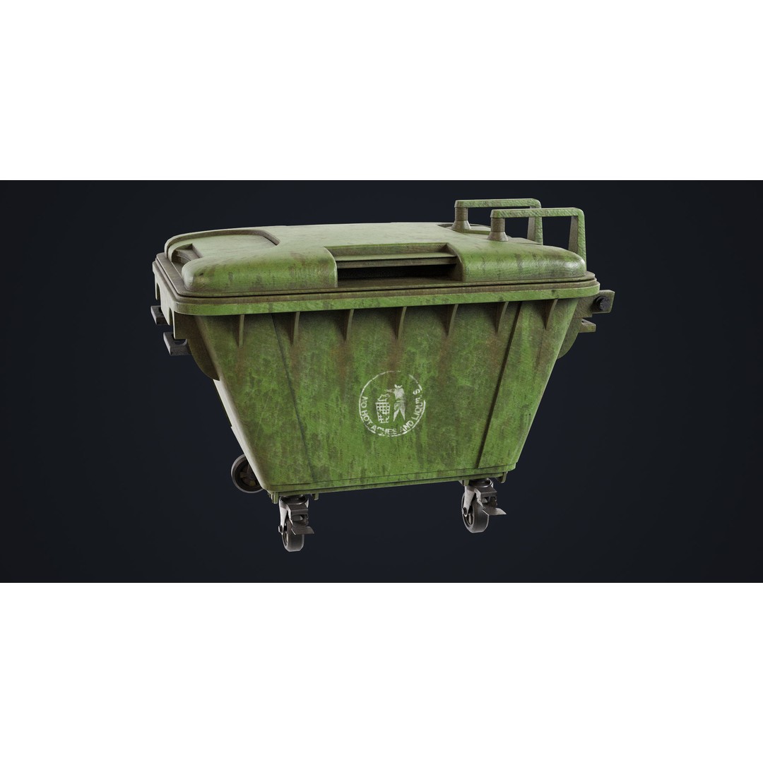 Old Dirty Dustbin 3D Model – Low Poly Game Asset, PBR Textures Included - View 5