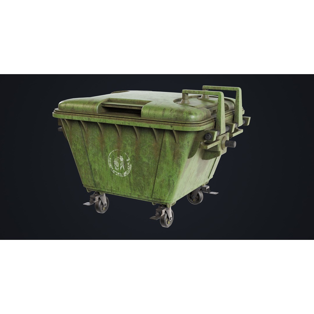 Old Dirty Dustbin 3D Model – Low Poly Game Asset, PBR Textures Included - View 6