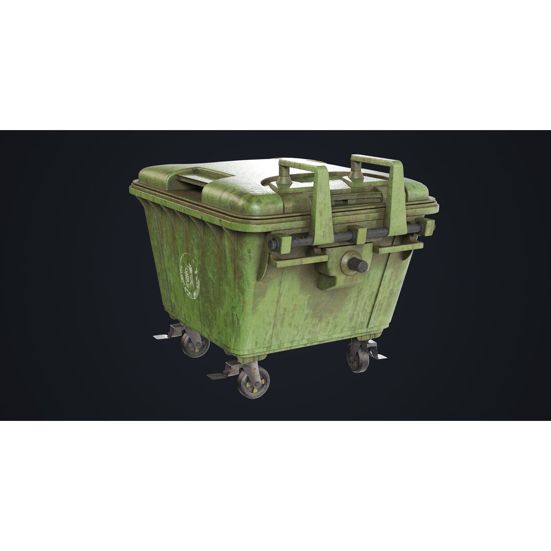 Old Dirty Dustbin 3D Model – Low Poly Game Asset, PBR Textures Included - View 7