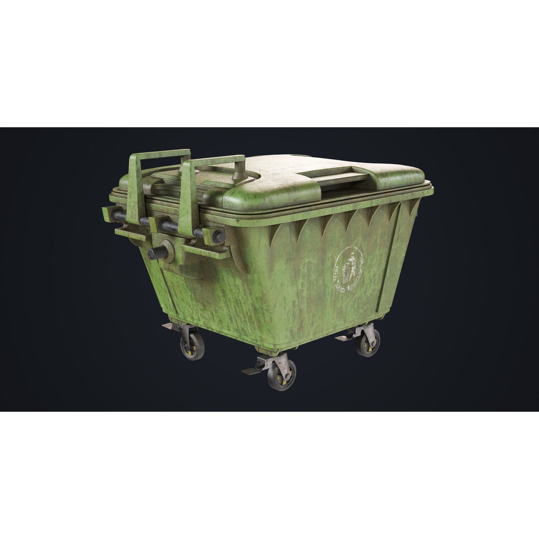 Old Dirty Dustbin 3D Model – Low Poly Game Asset, PBR Textures Included - View 9