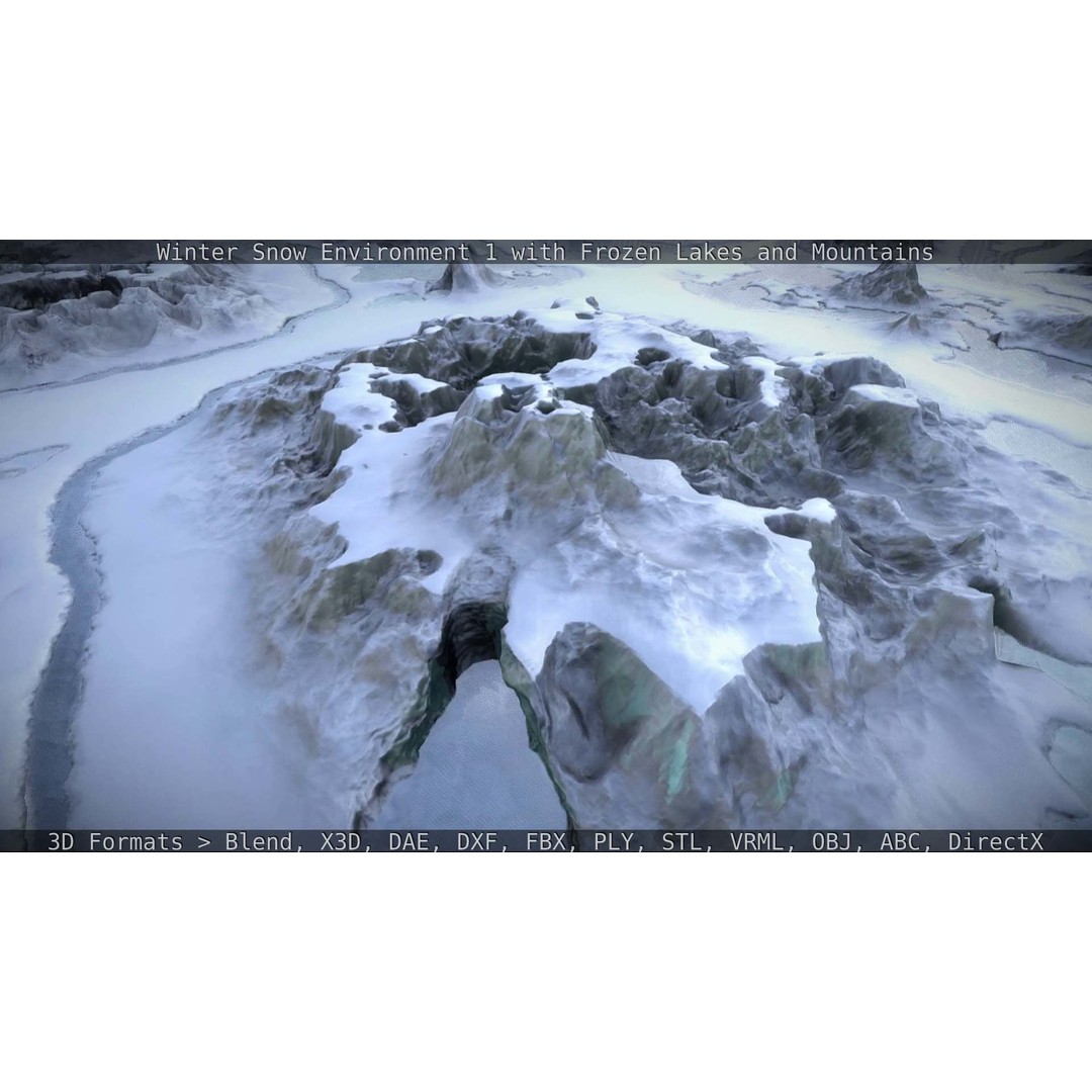 Winter Snow Environment 3D Model – Low Poly Landscape with Frozen Lakes and Mountains - View 100