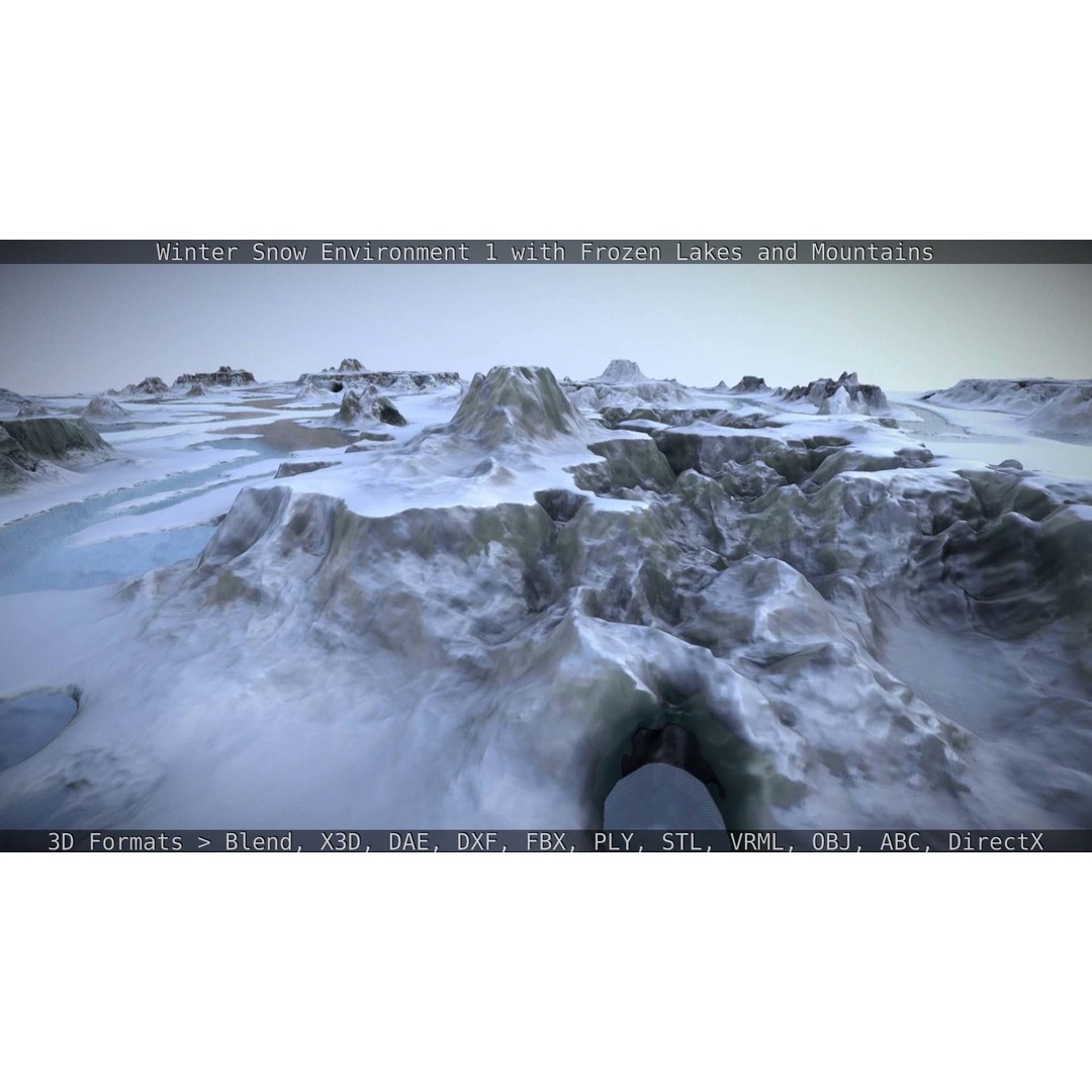 Winter Snow Environment 3D Model – Low Poly Landscape with Frozen Lakes and Mountains - View 102
