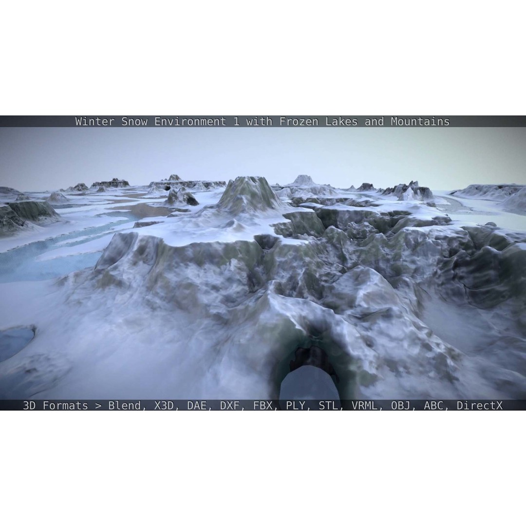 Winter Snow Environment 3D Model – Low Poly Landscape with Frozen Lakes and Mountains - View 103