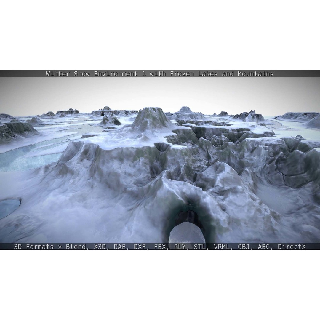 Winter Snow Environment 3D Model – Low Poly Landscape with Frozen Lakes and Mountains - View 104